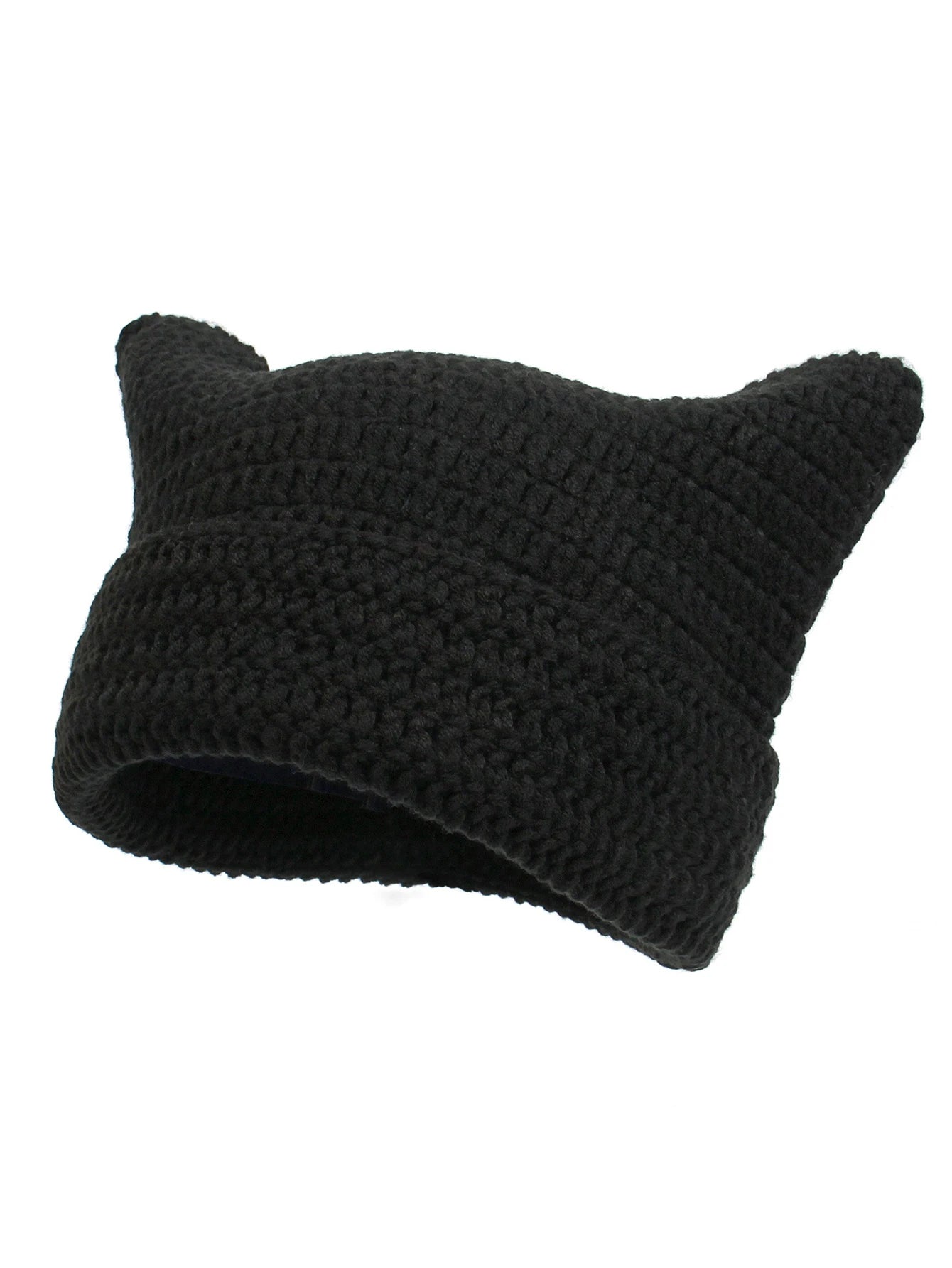 Cute Cat Ears Beanie Hats for Women Winter Striped Korean Punk Gothic Y2K Wool Knitted Streetwear Handmade Crochet Bucket Cap