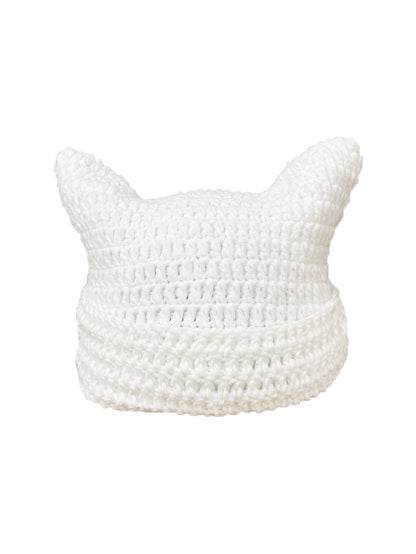 Cute Cat Ears Beanie Hats for Women Winter Striped Korean Punk Gothic Y2K Wool Knitted Streetwear Handmade Crochet Bucket Cap