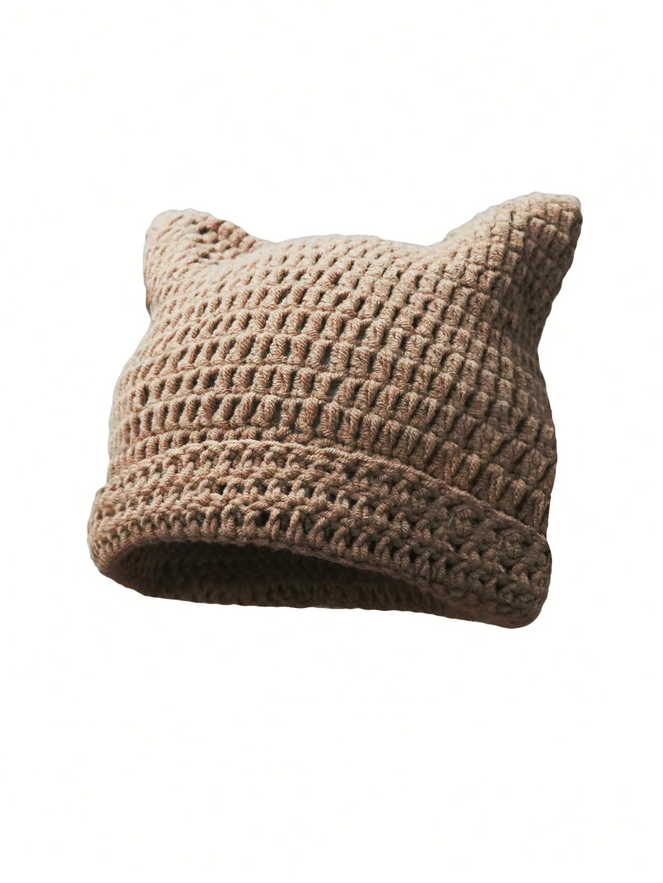 Cute Cat Ears Beanie Hats for Women Winter Striped Korean Punk Gothic Y2K Wool Knitted Streetwear Handmade Crochet Bucket Cap