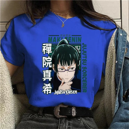 Anime T Shirt Zenin Maki Graphic Printed Round Neck Short Sleeve Women Fashion Casual Loose Tee Tops