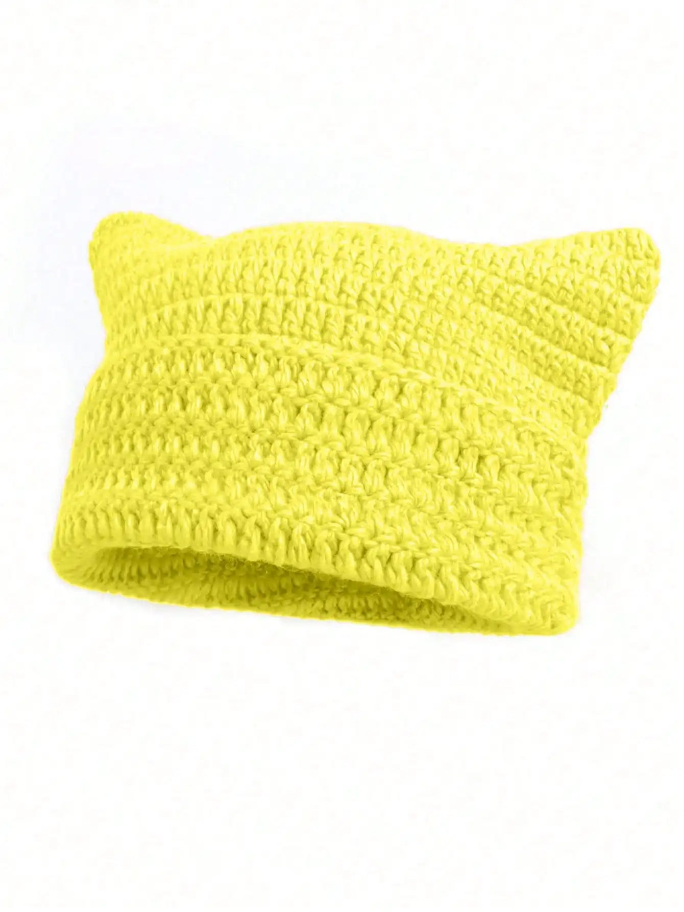 Cute Cat Ears Beanie Hats for Women Winter Striped Korean Punk Gothic Y2K Wool Knitted Streetwear Handmade Crochet Bucket Cap