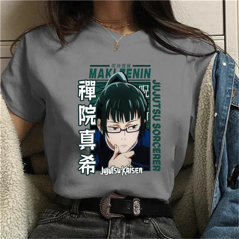 Anime T Shirt Zenin Maki Graphic Printed Round Neck Short Sleeve Women Fashion Casual Loose Tee Tops