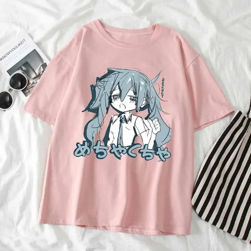 Japanese Y2K Anime Women T-shirt Cotton Loose Streetwear Casual Tees Big Size Short-sleeved Hip-hop Harajuku Tops Women Clothing