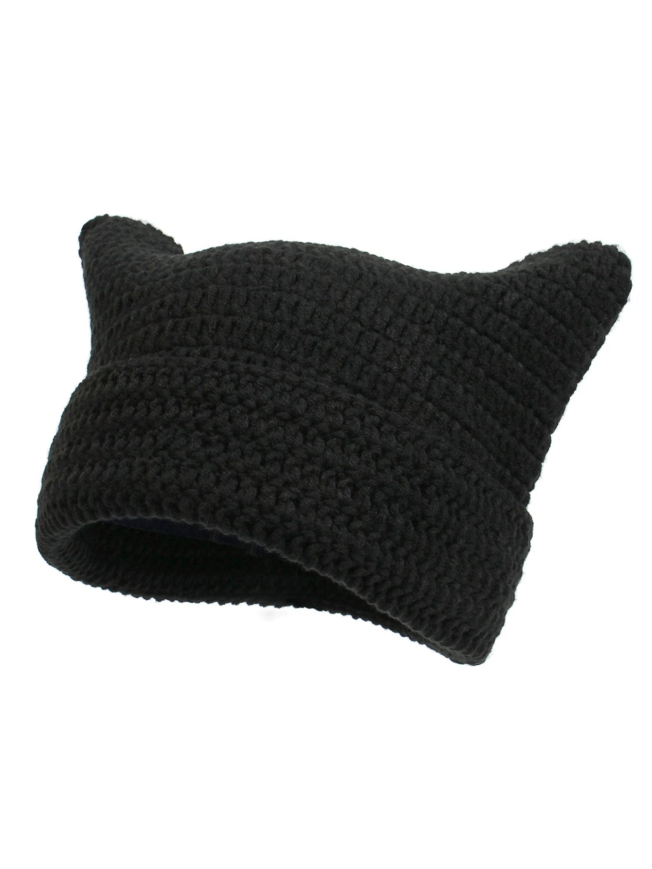 Cute Cat Ears Beanie Hats for Women Winter Striped Korean Punk Gothic Y2K Wool Knitted Streetwear Handmade Crochet Bucket Cap