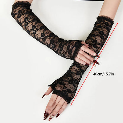 Cute Girls Summer Sunscreen Lace Arm Sleeve Women Long Mesh Yarn Arm Cover Sun UV Protection Fingerless Arm Cuffs Driving Gloves
