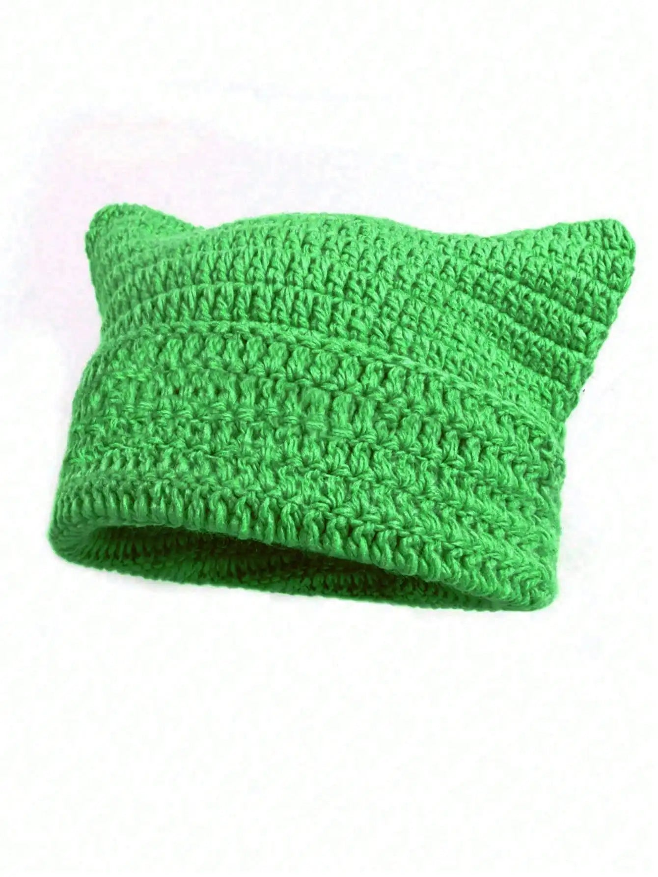 Cute Cat Ears Beanie Hats for Women Winter Striped Korean Punk Gothic Y2K Wool Knitted Streetwear Handmade Crochet Bucket Cap