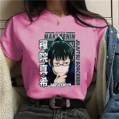 Anime T Shirt Zenin Maki Graphic Printed Round Neck Short Sleeve Women Fashion Casual Loose Tee Tops