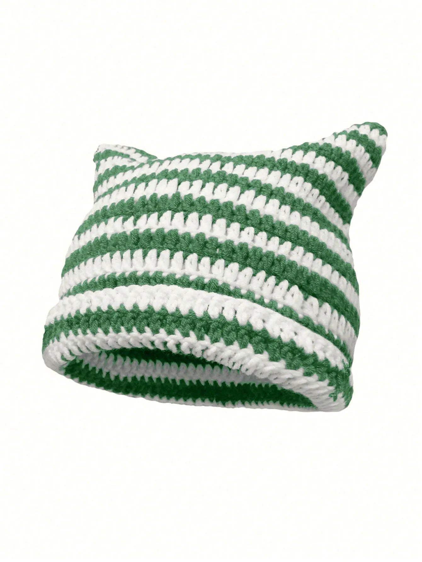 Cute Cat Ears Beanie Hats for Women Winter Striped Korean Punk Gothic Y2K Wool Knitted Streetwear Handmade Crochet Bucket Cap