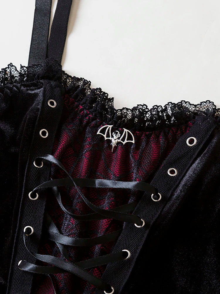 Y2K Gothic Style Sexy Top Fashion Sleeveless Waistcoat Backless Lace T-shirt Women Elegant Retro Underwear  Summer Outwear