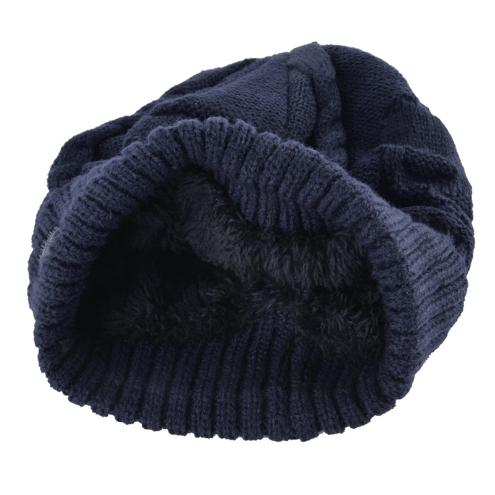 Winter Beanies Men Knitted Skull Pattern Solid Color Hat With Metal Skulls Skullies Beanies Men's Knit Thick Hats Add Velvet