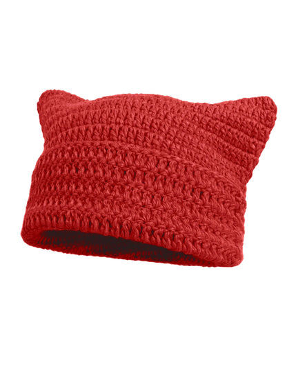 Cute Cat Ears Beanie Hats for Women Winter Striped Korean Punk Gothic Y2K Wool Knitted Streetwear Handmade Crochet Bucket Cap