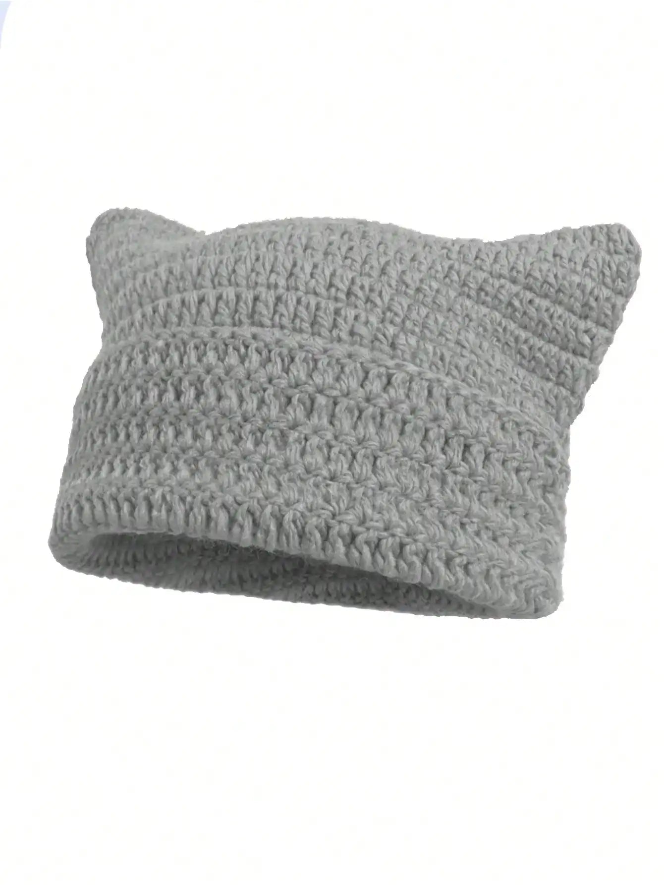 Cute Cat Ears Beanie Hats for Women Winter Striped Korean Punk Gothic Y2K Wool Knitted Streetwear Handmade Crochet Bucket Cap