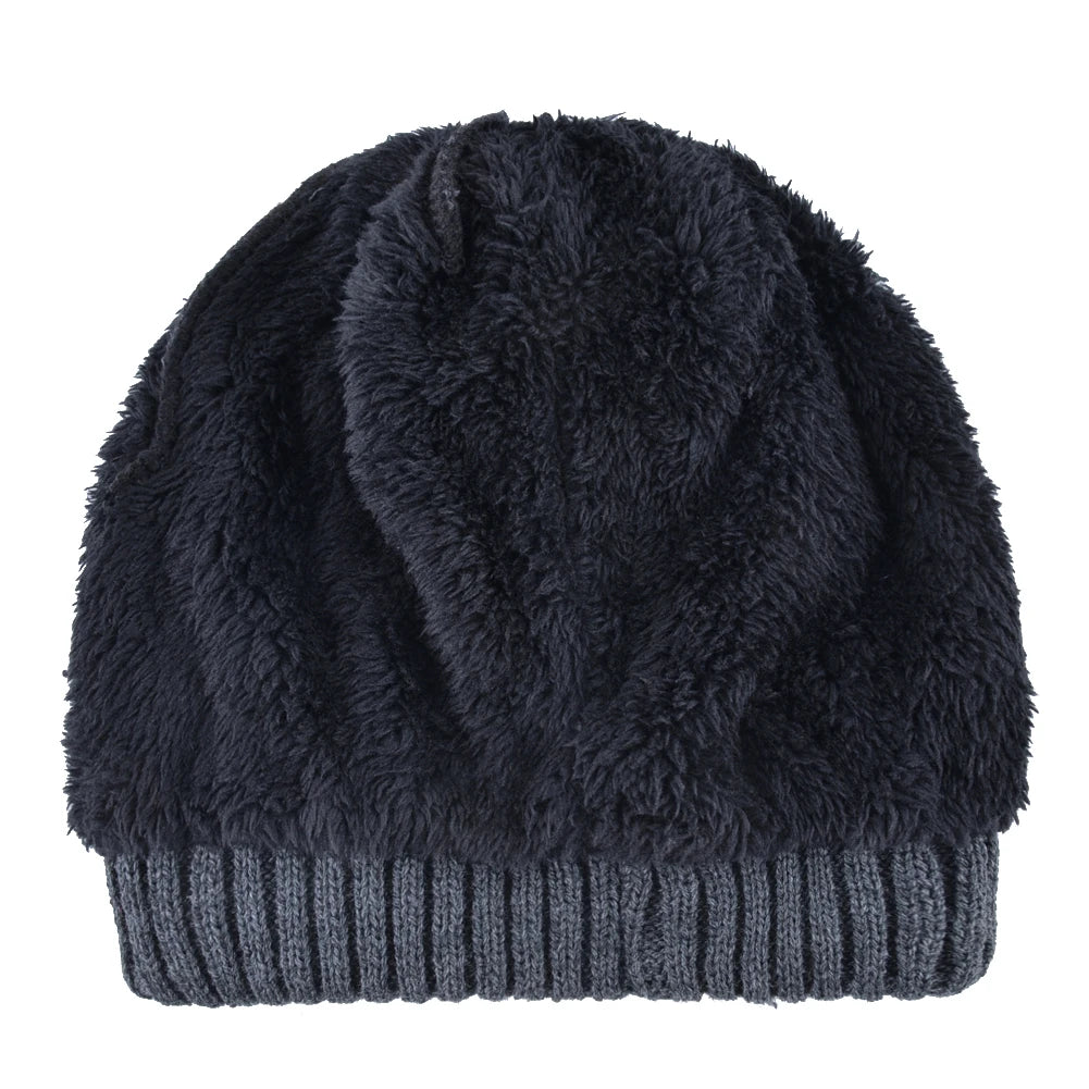 Winter Beanies Men Knitted Skull Pattern Solid Color Hat With Metal Skulls Skullies Beanies Men's Knit Thick Hats Add Velvet