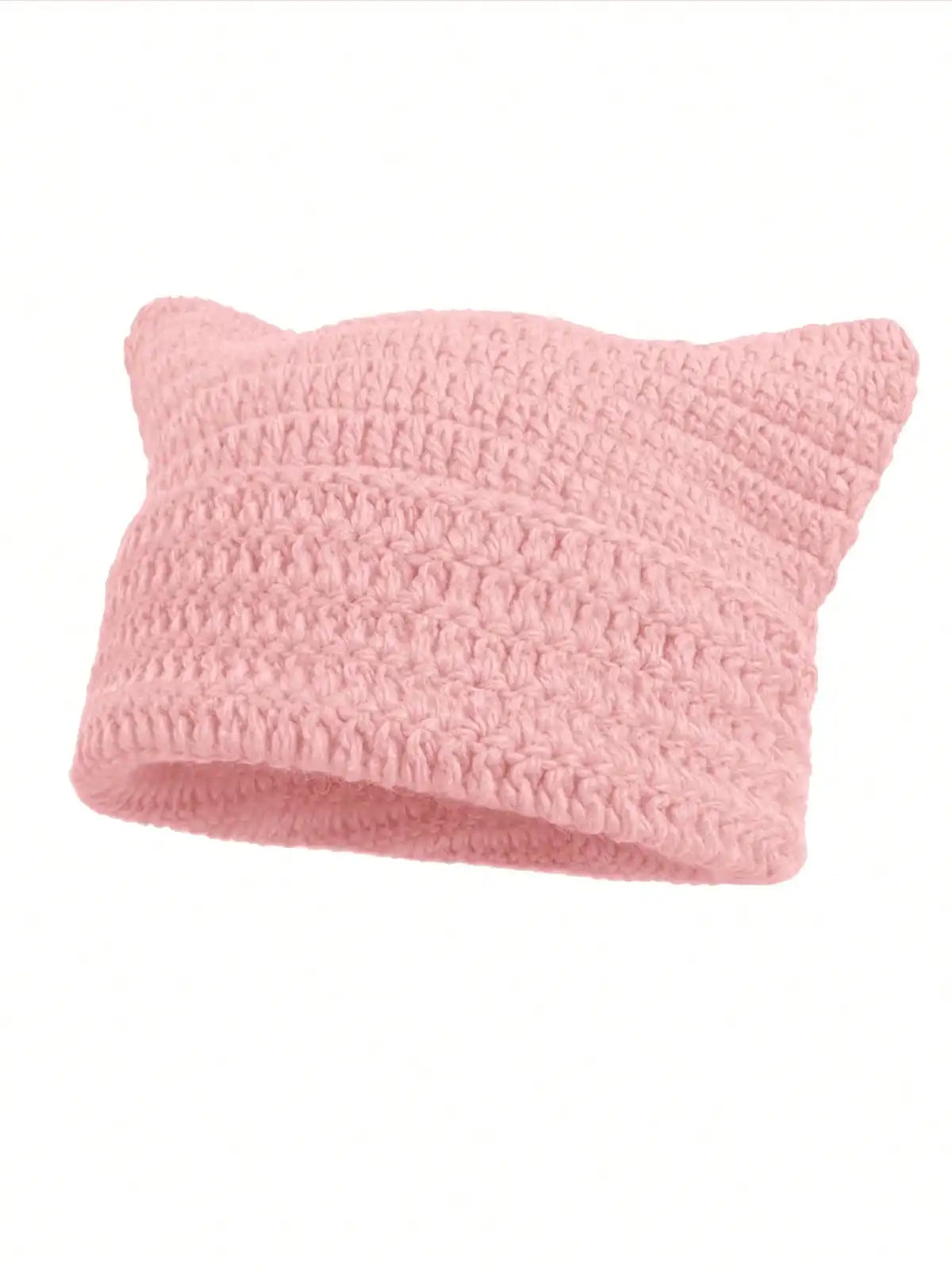 Cute Cat Ears Beanie Hats for Women Winter Striped Korean Punk Gothic Y2K Wool Knitted Streetwear Handmade Crochet Bucket Cap