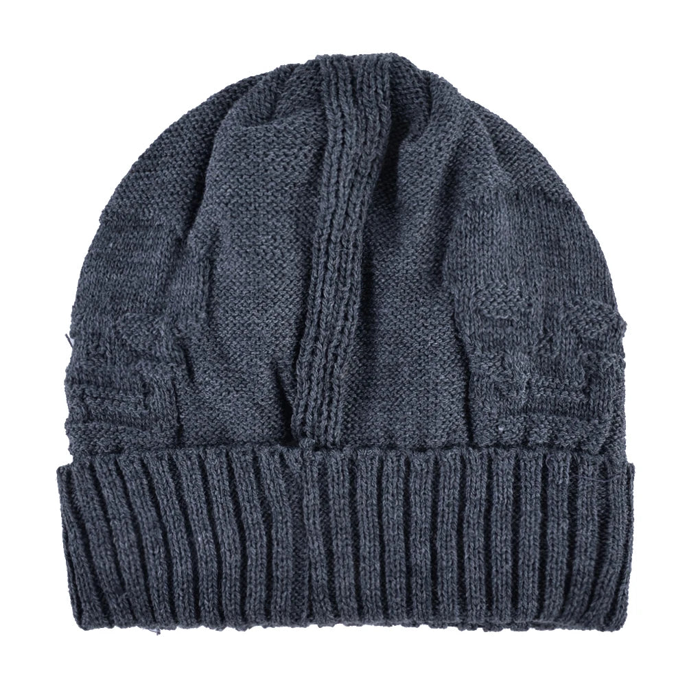 Winter Beanies Men Knitted Skull Pattern Solid Color Hat With Metal Skulls Skullies Beanies Men's Knit Thick Hats Add Velvet