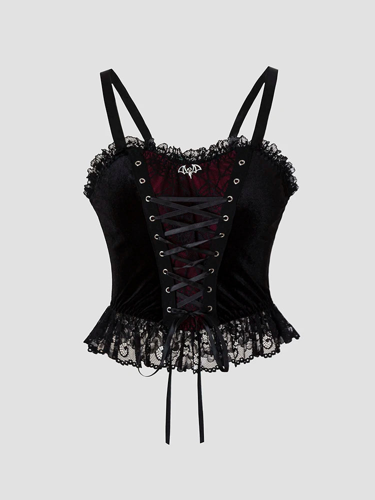 Y2K Gothic Style Sexy Top Fashion Sleeveless Waistcoat Backless Lace T-shirt Women Elegant Retro Underwear  Summer Outwear