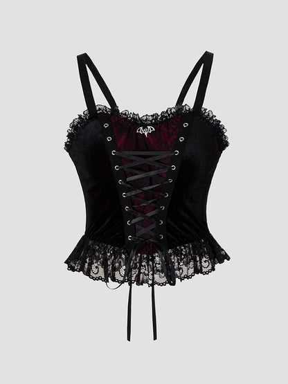 Y2K Gothic Style Sexy Top Fashion Sleeveless Waistcoat Backless Lace T-shirt Women Elegant Retro Underwear  Summer Outwear