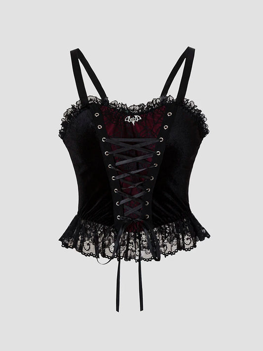 Y2K Gothic Style Sexy Top Fashion Sleeveless Waistcoat Backless Lace T-shirt Women Elegant Retro Underwear  Summer Outwear